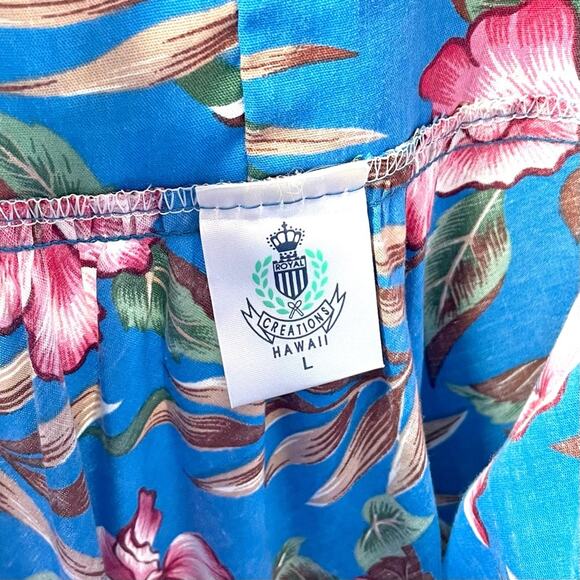 Vintage Hawaiian Muumuu Royal Hawaiian Blue Floral Midi Dress Women's Large - Picture 5 of 11